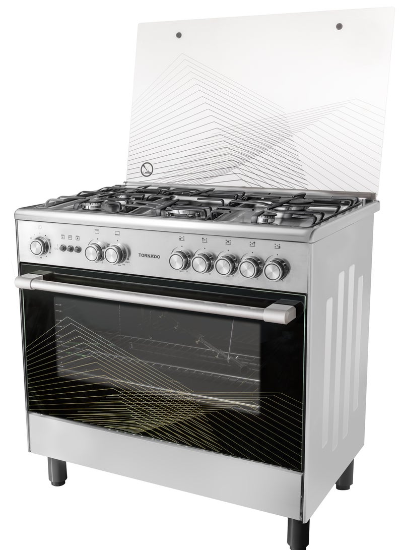 TORNADO Tornado 90x60cm Freestanding Cooker, Full Gas Cooking Range with 5 Burners, Automatic Ignition & Full Safety, Stainless Steel Finish, Separate Knob 9T10BRC1X01SG  - Image 5