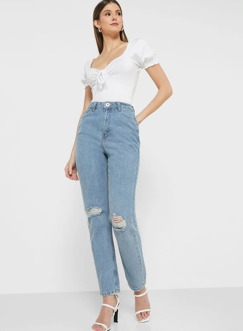 BRAVE SOUL Distressed Mom Jeans
