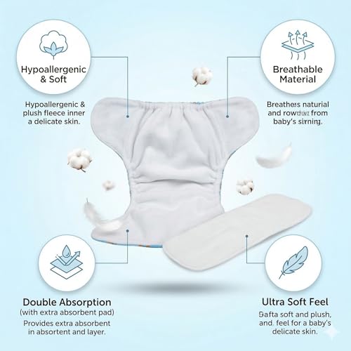 Mee Mee Reusable Cloth Diapers for Babies (0–3 Years) | Adjustable & Machine Washable | Leakproof Design | Double Absorption with Protective Cover | Soft, Breathable & Hypoallergenic - Image 2