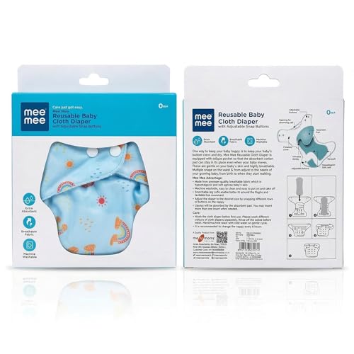 Mee Mee Reusable Cloth Diapers for Babies (0–3 Years) | Adjustable & Machine Washable | Leakproof Design | Double Absorption with Protective Cover | Soft, Breathable & Hypoallergenic - Image 4