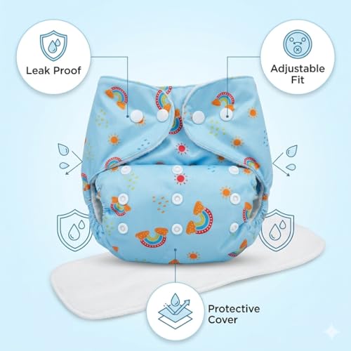 Mee Mee Reusable Cloth Diapers for Babies (0–3 Years) | Adjustable & Machine Washable | Leakproof Design | Double Absorption with Protective Cover | Soft, Breathable & Hypoallergenic - Image 3