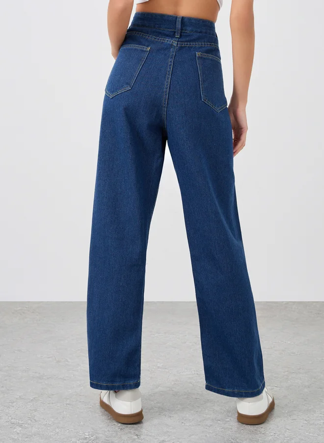 Styli Styli Dark Blue Blue Wide Leg Jeans with Pockets