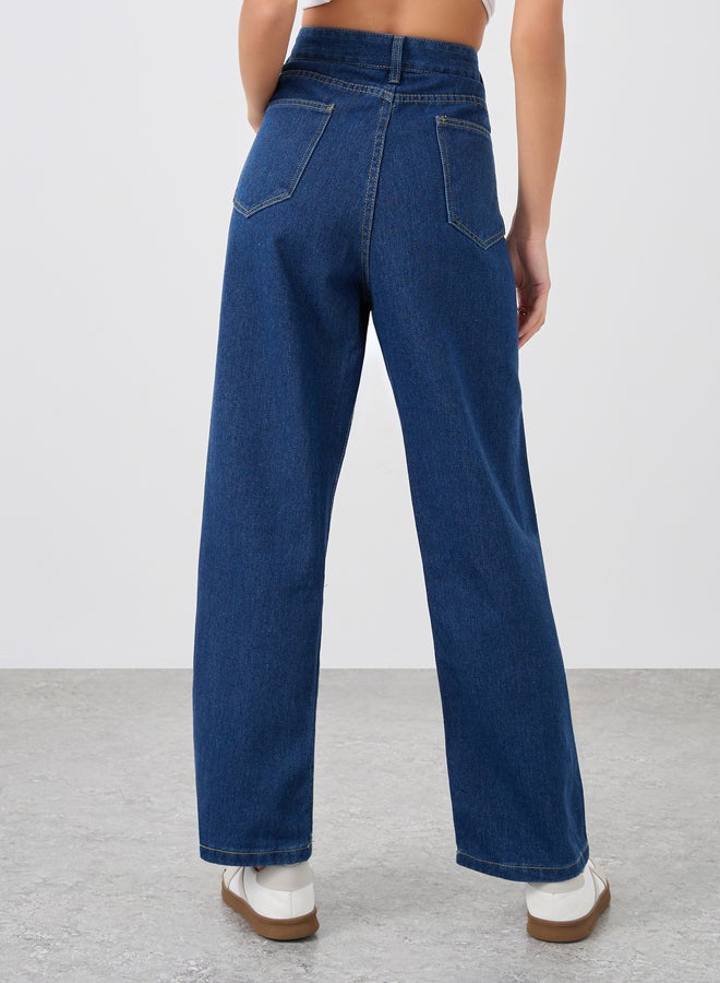 ستايلي جينز واسع الساق أزرق داكن بجيوب - Image 4