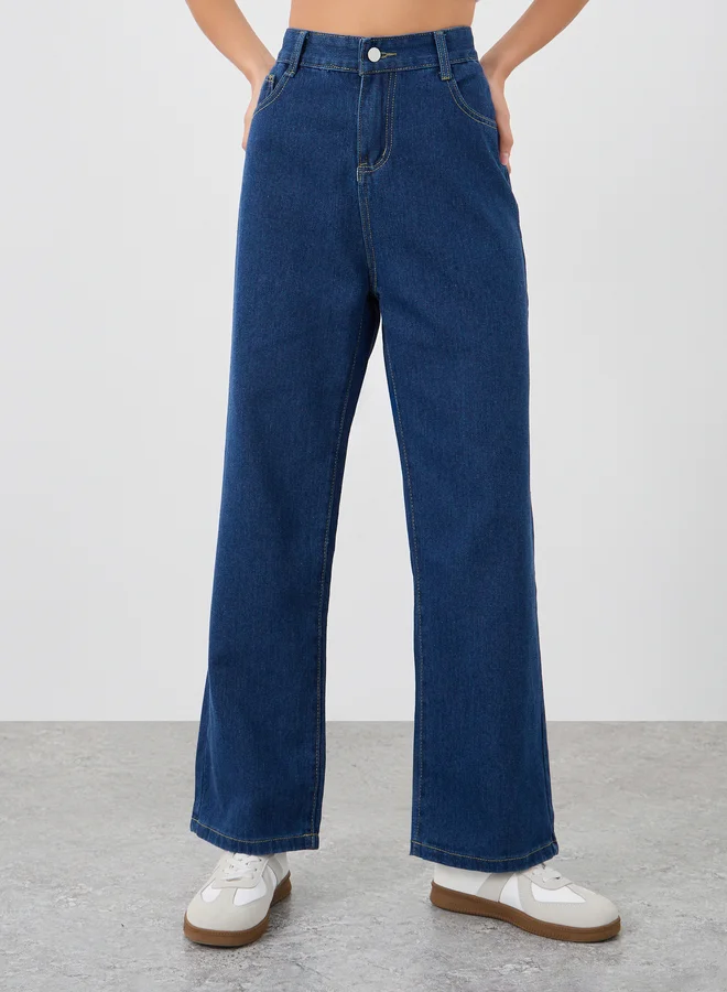 ستايلي Styli Dark Blue Blue Wide Leg Jeans with Pockets