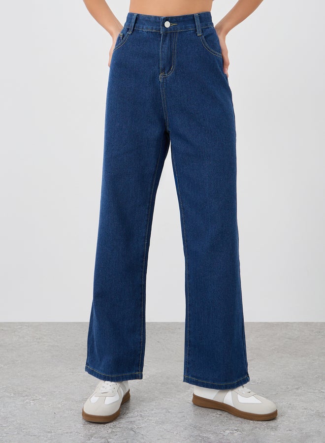 ستايلي جينز واسع الساق أزرق داكن بجيوب - Image 2