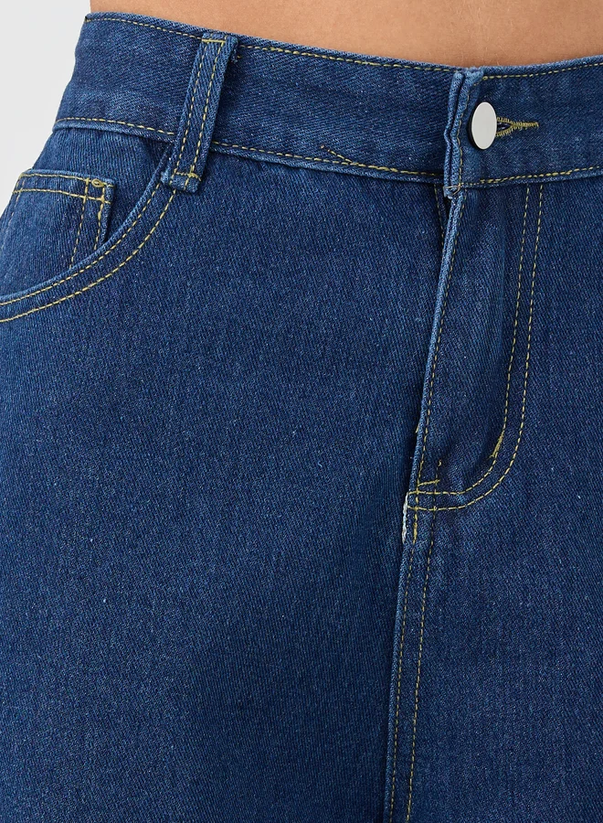 Styli Styli Dark Blue Blue Wide Leg Jeans with Pockets