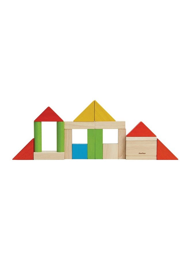 PlanToys Wooden Building Blocks - 40 Unit Blocks Natural And With Color (5513) | Sustainably Made From Rubberwood And Non-Toxic Paints And Dyes  - Image 2
