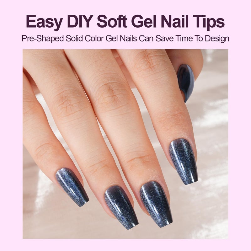 Plauva Cat Eye Press on Nails, 300Pcs Short Coffin Cat Eye Nail Tips, Glossy Glitter Soft Gel Fake Nails for Women and Girls Stick On Nails in 15 Sizes - Image 3
