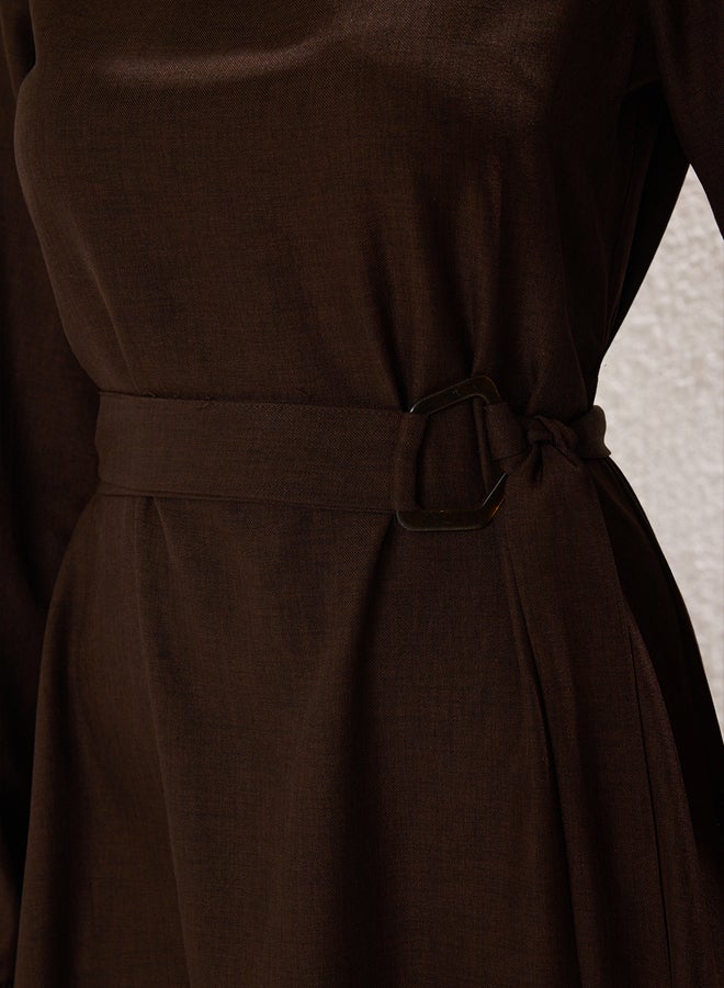 trendyol Brown Belted Woven Dress - Image 3