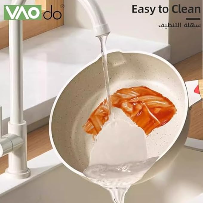 VAOdo 28Cm Nonstick Fry Pan With Glass Lid Cooker Saut Pan With Pour Spout Ceramics Deep Skillet For Stove Induction Gas - Image 4