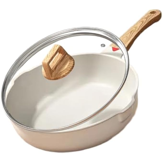 VAOdo 28Cm Nonstick Fry Pan With Glass Lid Cooker Saut Pan With Pour Spout Ceramics Deep Skillet For Stove Induction Gas - Image 2