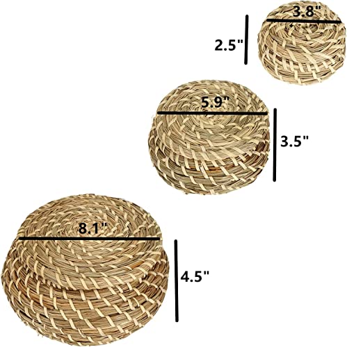Dicunoy Set of 3 Small Wicker Basket with Lid, Round Woven Seagrass Baskets, Little Handmade Rattan Storage Basket Box for Shelf, Home, Bathroom Decor - Image 2