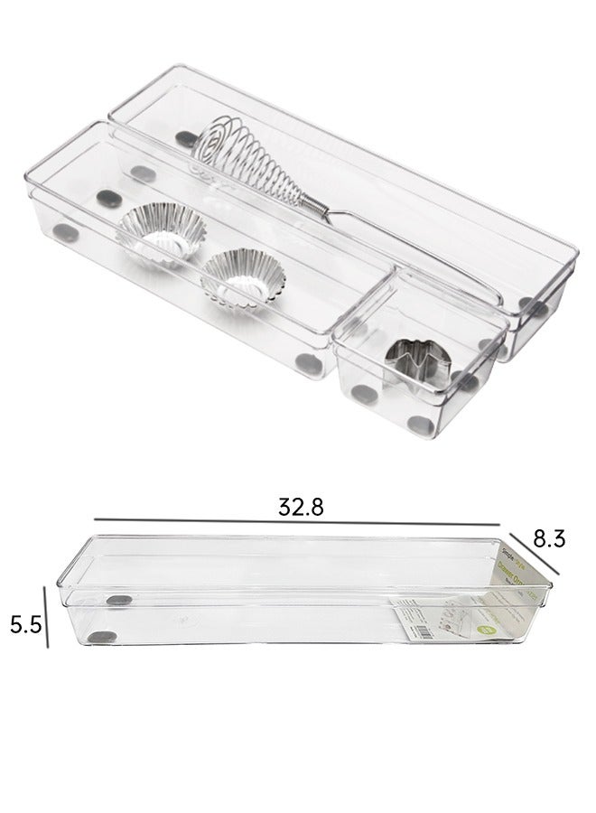 Morlife 3 Pack Clear Plastic Drawer Organizers Set，Storage Bins for Makeup, Bedroom, Kitchen Gadgets Utensils and Office  (Size:8.3*32.8*5.5CM) - Image 2