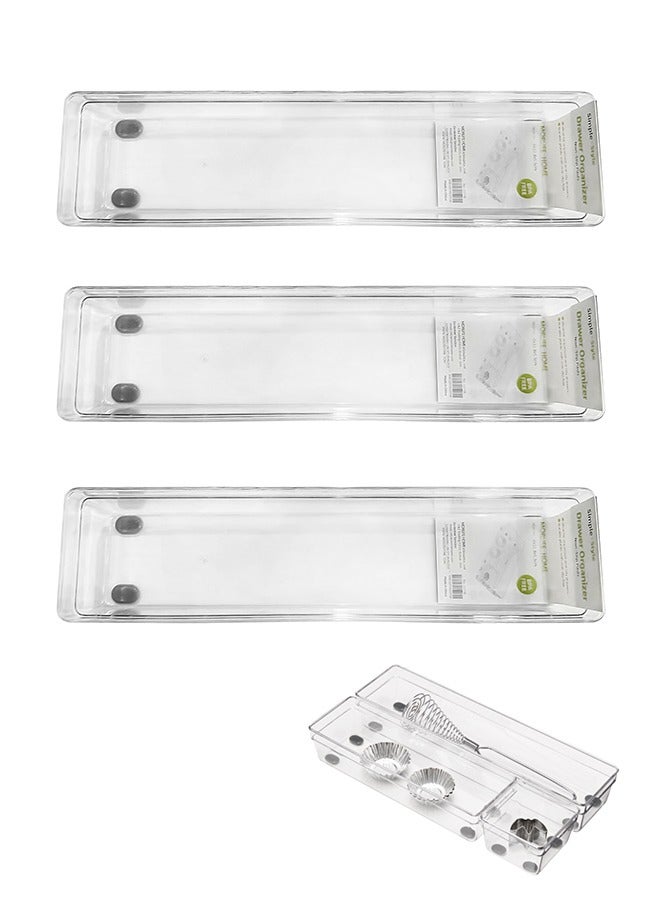 Morlife 3 Pack Clear Plastic Drawer Organizers Set，Storage Bins for Makeup, Bedroom, Kitchen Gadgets Utensils and Office  (Size:8.3*32.8*5.5CM) - Image 1