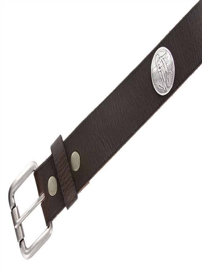 بيلتس.كوم حزام راكبي الدراجات النارية بتصميم كلاسيكي من الجلد الطبيعي 100%، مزين بقطعة معدنية هندية، عرضه 1.5 بوصة. - Image 2