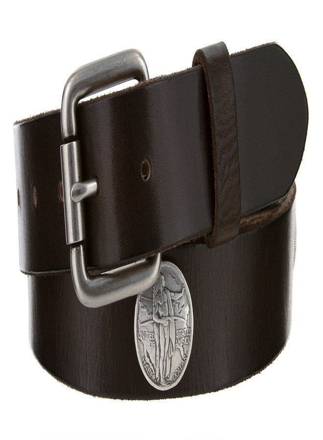 بيلتس.كوم حزام راكبي الدراجات النارية بتصميم كلاسيكي من الجلد الطبيعي 100%، مزين بقطعة معدنية هندية، عرضه 1.5 بوصة. - Image 1