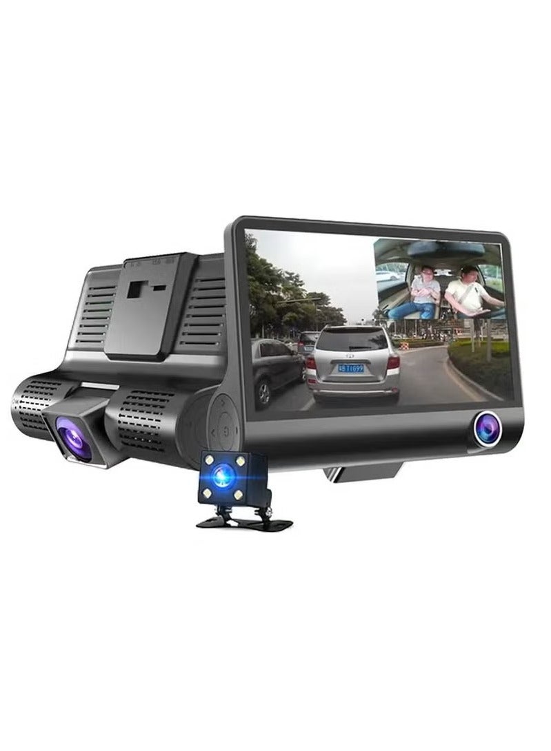 AROAQ Car Dash Cam, 1080p Full HD Front And Rear Car Camera, 4" LCD Display 140° Wide Angle Dash Cam With Night Vision And Motion Detection, Three Way Triple Car Camera With Loop Recording And G Sensor - Image 1
