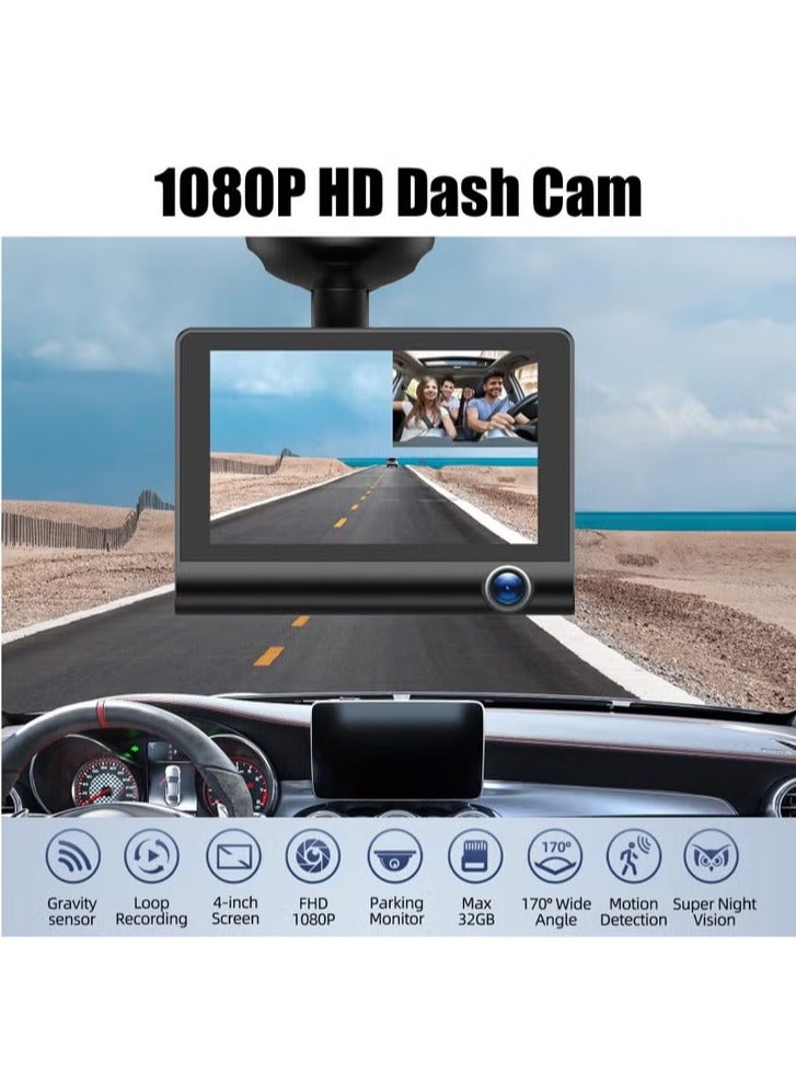 AROAQ Car Dash Cam, 1080p Full HD Front And Rear Car Camera, 4" LCD Display 140° Wide Angle Dash Cam With Night Vision And Motion Detection, Three Way Triple Car Camera With Loop Recording And G Sensor - Image 5
