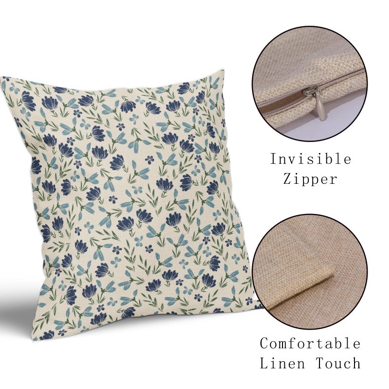 Aytipun Green Teal Navy Blue Floral Pillow Covers 18x18 Set of 2 Vintage Rustic Old Style Cute Small Flower Print Decorative Outdoor Pillowcases Farmhouse Throw Cushion Case Decor for Couch Sofa Bed - Image 4