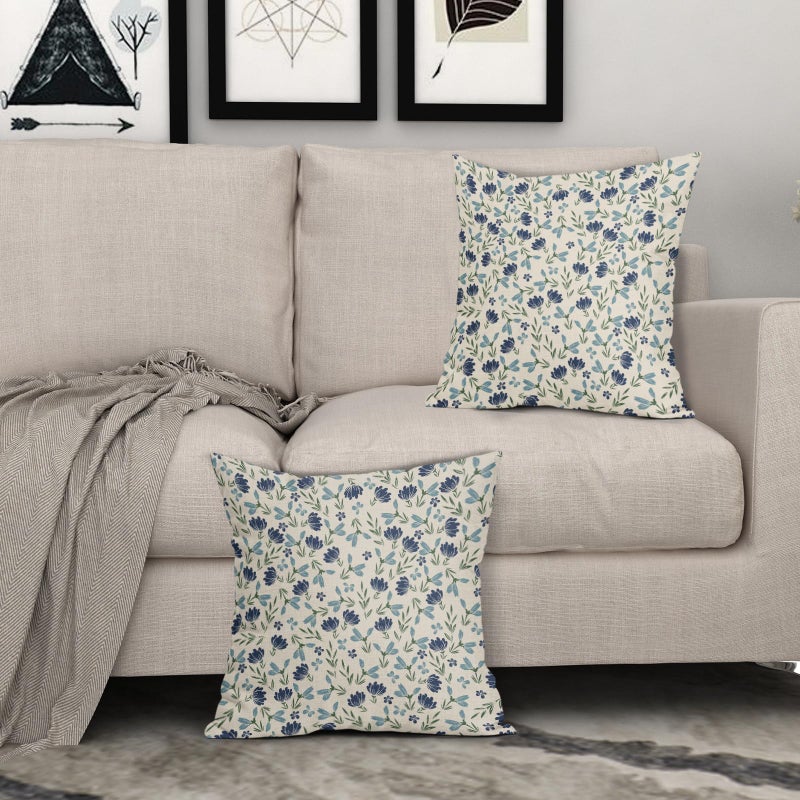 Aytipun Green Teal Navy Blue Floral Pillow Covers 18x18 Set of 2 Vintage Rustic Old Style Cute Small Flower Print Decorative Outdoor Pillowcases Farmhouse Throw Cushion Case Decor for Couch Sofa Bed - Image 3