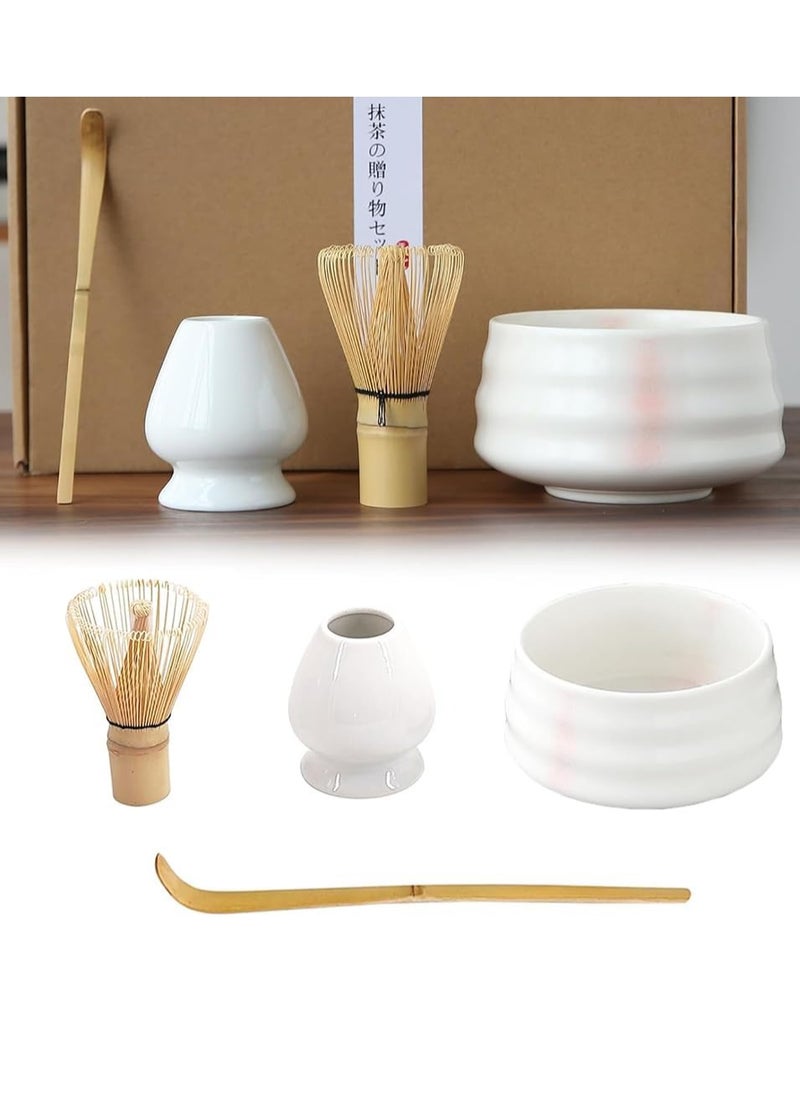 0TO1 TECH Matcha Tea Set, 4 pcs set Matcha tool, Matcha Ceramic Bowl, Matcha Whisk, White Whisk Holder, Traditional Scoop, Perfect Set to a Traditional of Matcha (4 pcs set)  - Image 1