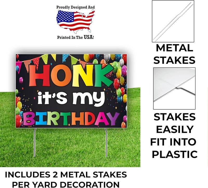 VictoryStore Honk Its My Birthday Yard Sign Set of 4 Double Sided Outdoor Birthday Signs Stakes Included 12x18 - Image 2