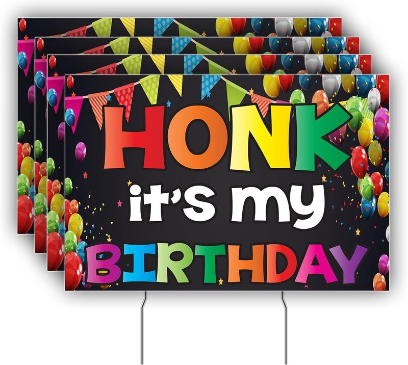 VictoryStore Honk Its My Birthday Yard Sign Set of 4 Double Sided Outdoor Birthday Signs Stakes Included 12x18 - Image 1