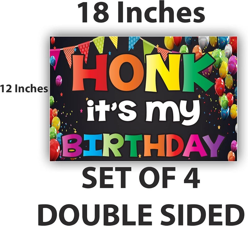 VictoryStore Honk Its My Birthday Yard Sign Set of 4 Double Sided Outdoor Birthday Signs Stakes Included 12x18 - Image 5