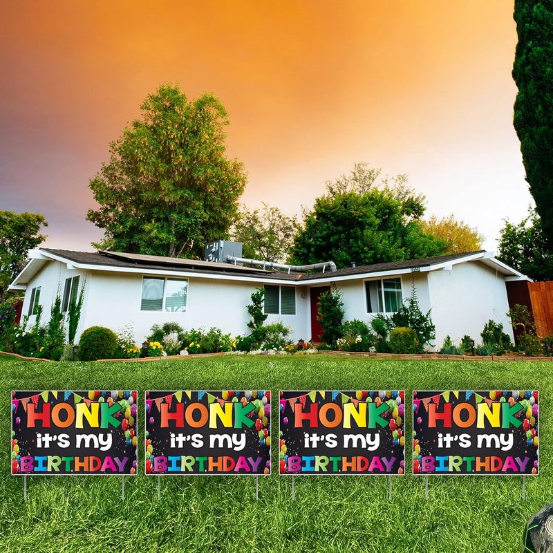 VictoryStore Honk Its My Birthday Yard Sign Set of 4 Double Sided Outdoor Birthday Signs Stakes Included 12x18 - Image 4