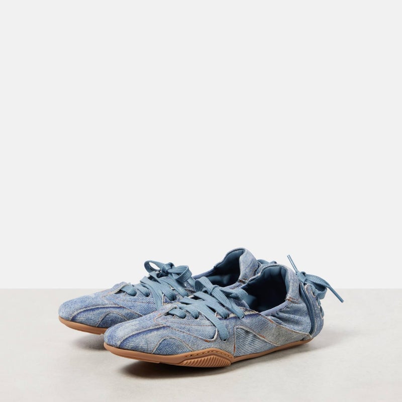 Arqa Lace-up Casual Washed Denim Blue Ballet Sneakers for Women Fashion Decorative Lacing Back Flat Sneakers Casual Tennis Walking Comfortable Shoes Size 8 - Image 3