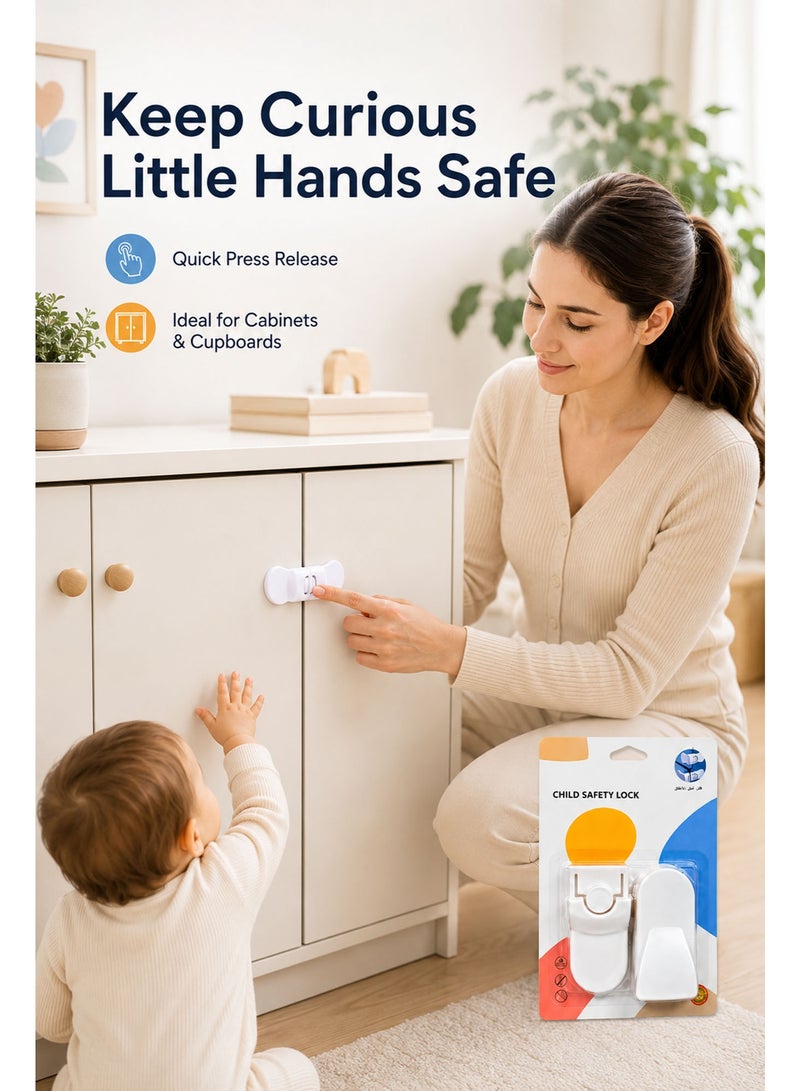 Child Safety Lock for Cabinets & Drawers, Strong Adhesive Baby Proof Cabinet Lock, Flexible Safety Latch for Cupboards, Sliding Doors & Furniture (White) - Image 4