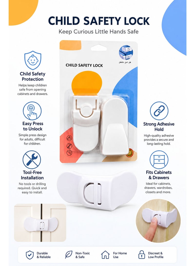 Child Safety Lock for Cabinets & Drawers, Strong Adhesive Baby Proof Cabinet Lock, Flexible Safety Latch for Cupboards, Sliding Doors & Furniture (White) - Image 5
