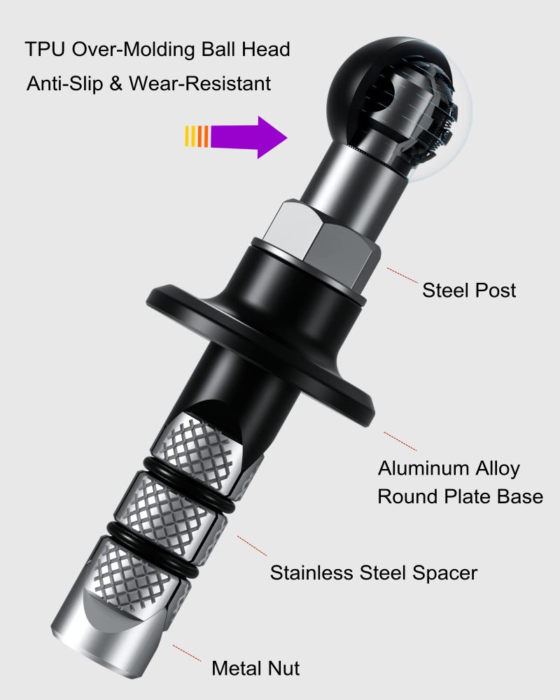 BRCOVAN Metal Motorcycle Fork Stem Mount Base with 17mm TPU Ball for Stems 12mm to 25.4mm in Diameter, Compatible Motorcycle Bike Phone Mount Holder with 17mm Ball Socket - Image 3