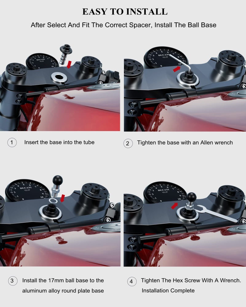 BRCOVAN Metal Motorcycle Fork Stem Mount Base with 17mm TPU Ball for Stems 12mm to 25.4mm in Diameter, Compatible Motorcycle Bike Phone Mount Holder with 17mm Ball Socket - Image 5