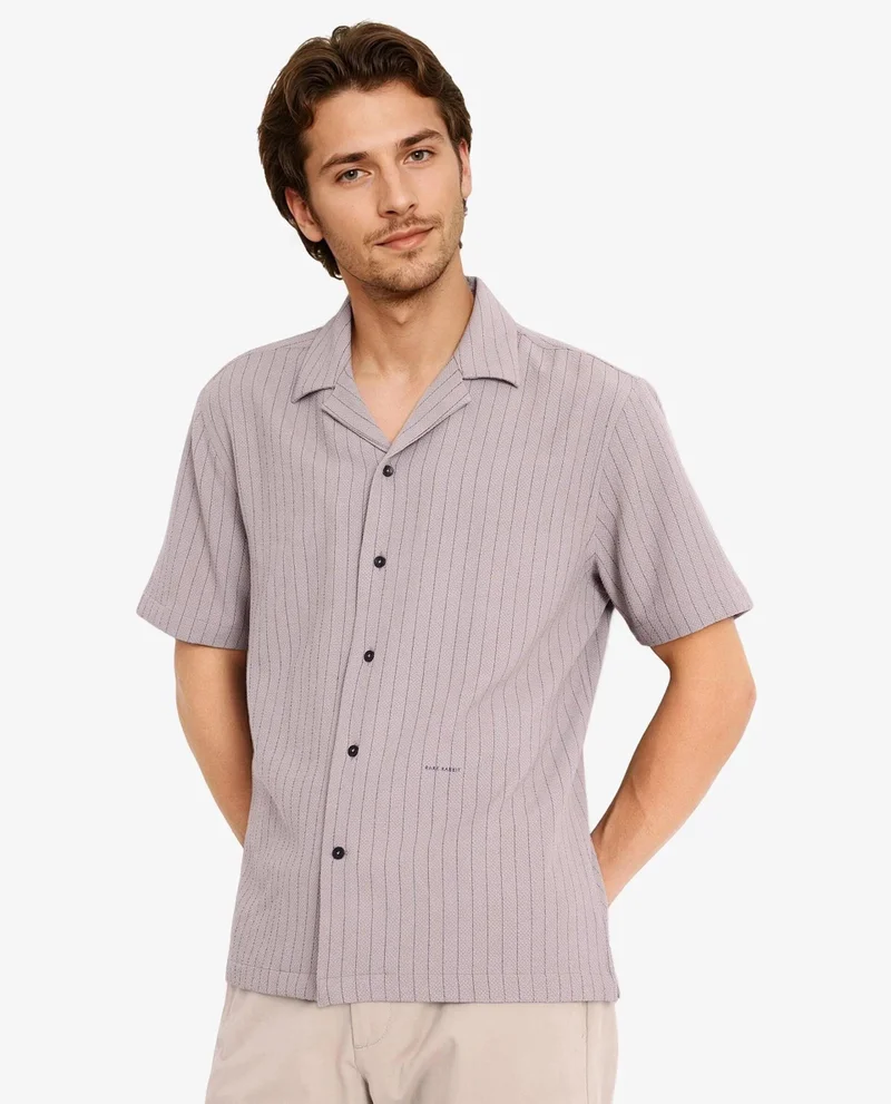 Rare Rabbit Men's Cuban Collar Stripe Shirt