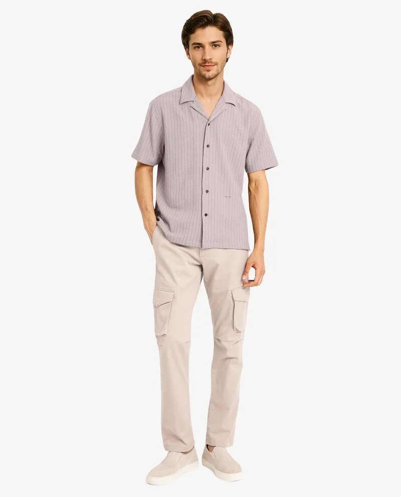 Rare Rabbit Men's Cuban Collar Stripe Shirt