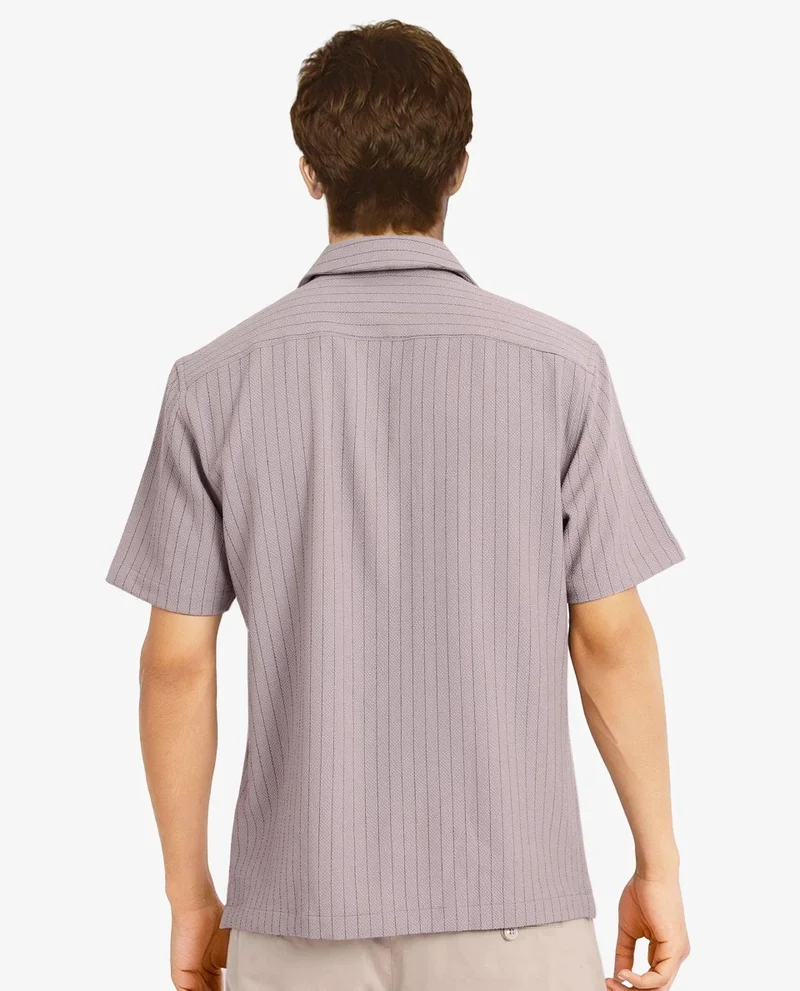 Rare Rabbit Men's Cuban Collar Stripe Shirt