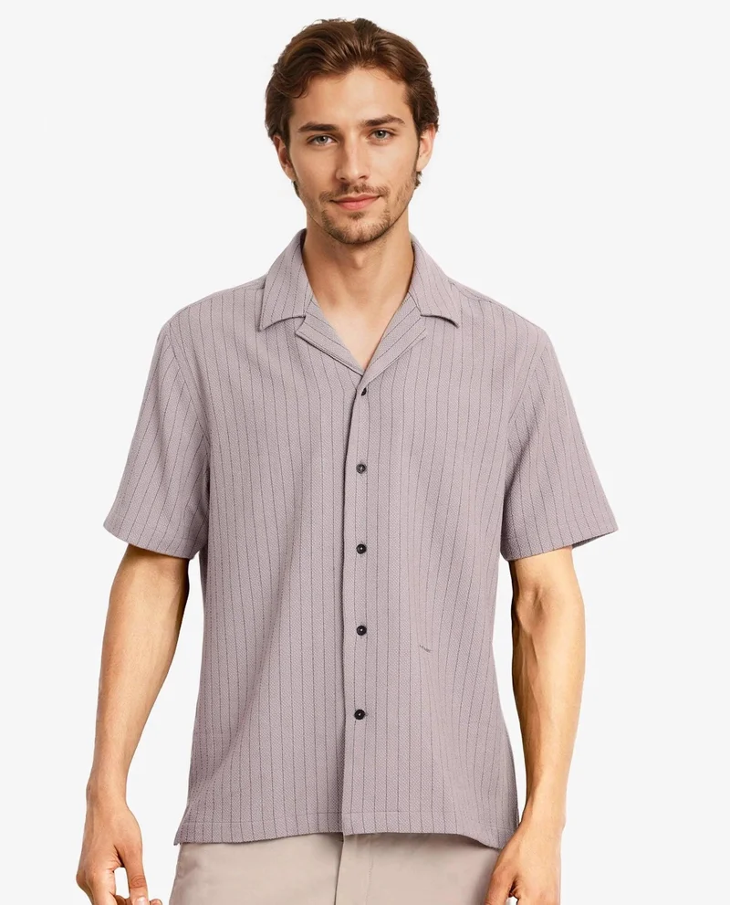 Rare Rabbit Men's Cuban Collar Stripe Shirt