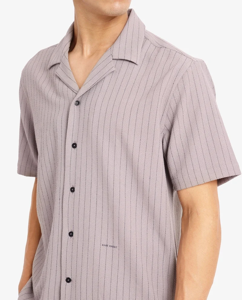 Rare Rabbit Men's Cuban Collar Stripe Shirt