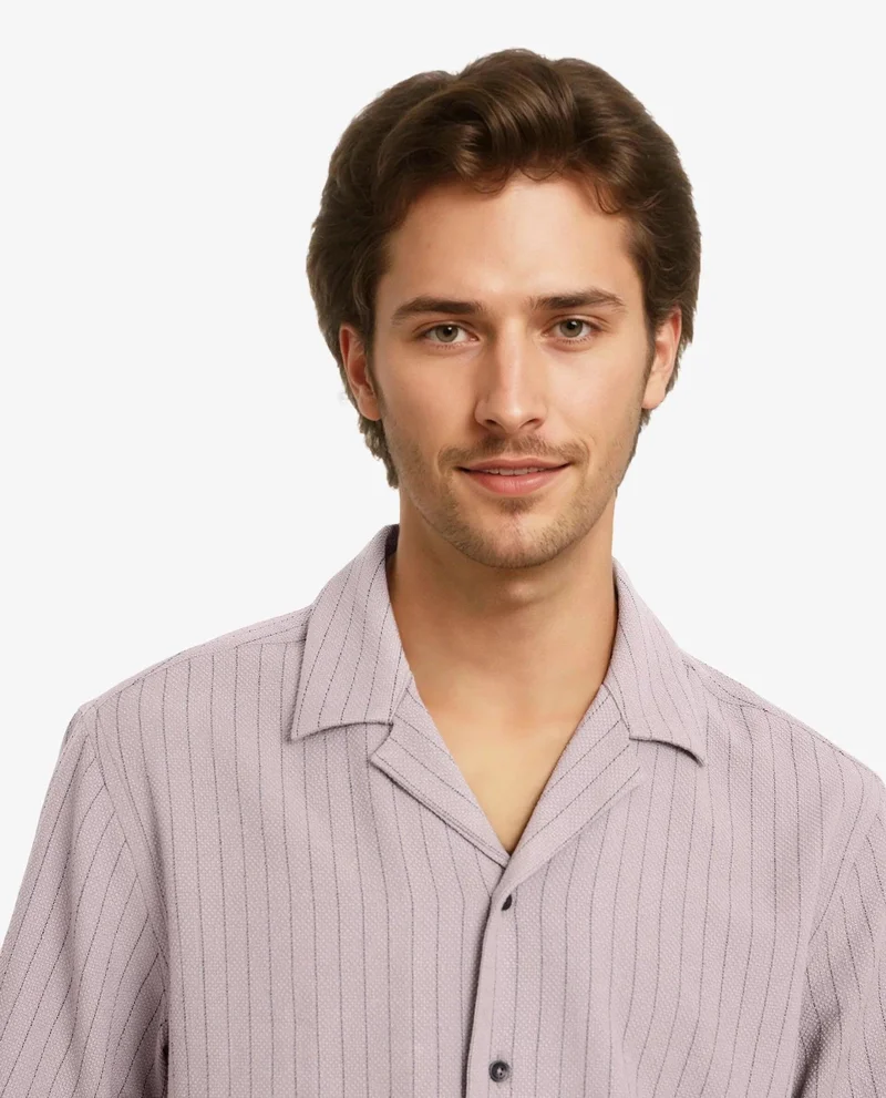 Rare Rabbit Men's Cuban Collar Stripe Shirt