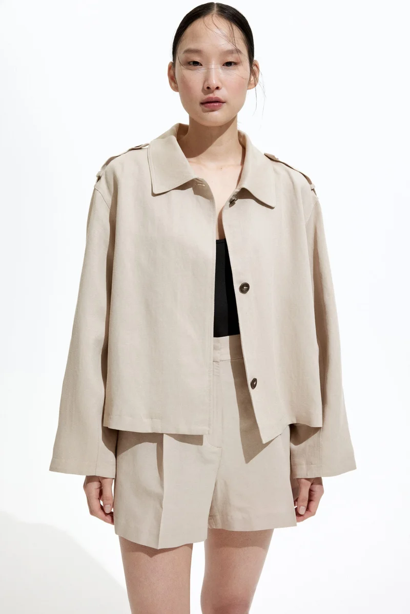 اتش اند ام Oversized linen-blend jacket