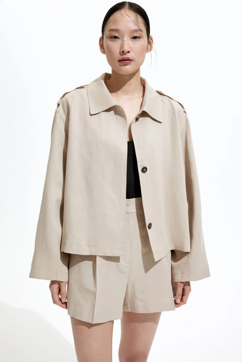اتش اند ام Oversized linen-blend jacket