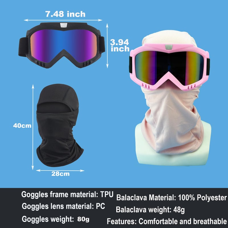 LJDJ Dirt Bike Goggles, 2 Pack ATV Off-Road Riding Motorcycle Motocross Glasses with Sun UV Protection Balaclava Full Face Cover for Youth, Teens, Men & Women - Image 2