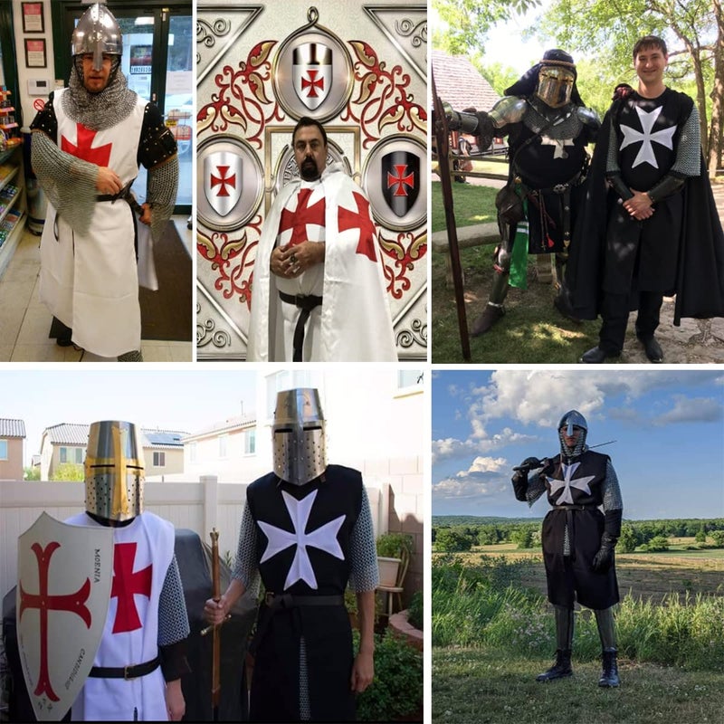 Blessume Knight Tunic Medieval Cosplay Costume with Maltese Cross, Black, One size - Image 2