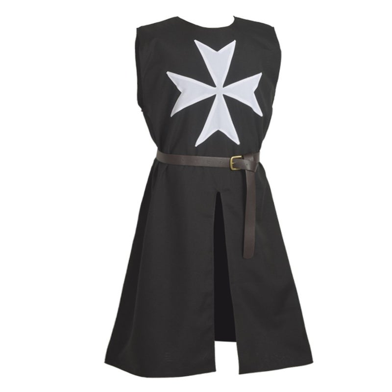 Blessume Knight Tunic Medieval Cosplay Costume with Maltese Cross, Black, One size - Image 1