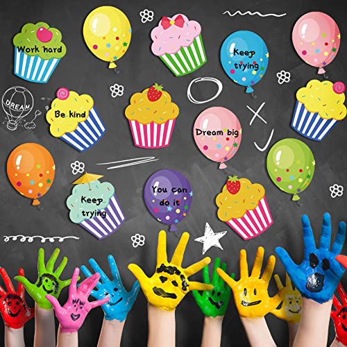 Yexiya 60 Pieces Colorful Cupcake Cutouts Birthday Classroom Bulletin Board Decorations Creative Cupcakes Balloons Cutouts Name Tags for Classroom Door Decorations (Cupcake, Balloons) - Image 5