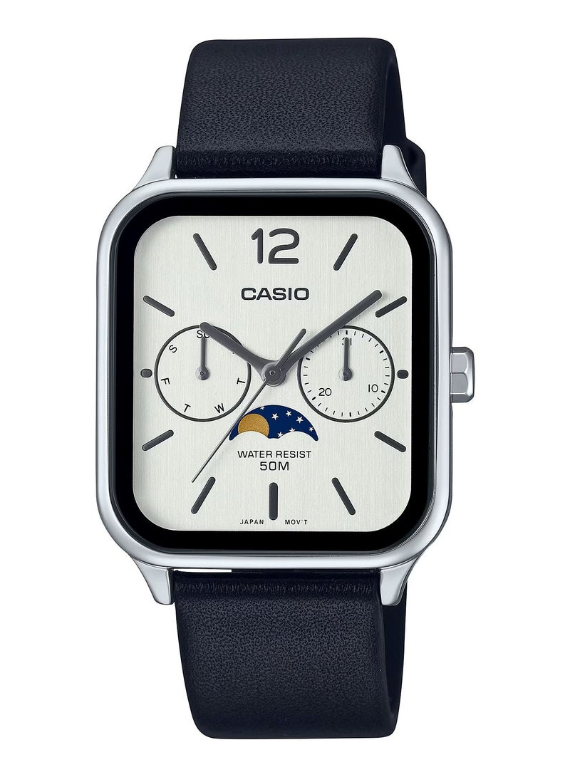 CASIO Analog Black Leather Band White Dial Men's Watch MTP-M305L-7AVDF - Image 1