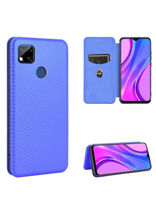 HuHa Case Cover For Xiaomi Redmi 9C Carbon Fiber Texture Horizontal Flip TPU + PC + PU Leather Case with Card Slot Blue 