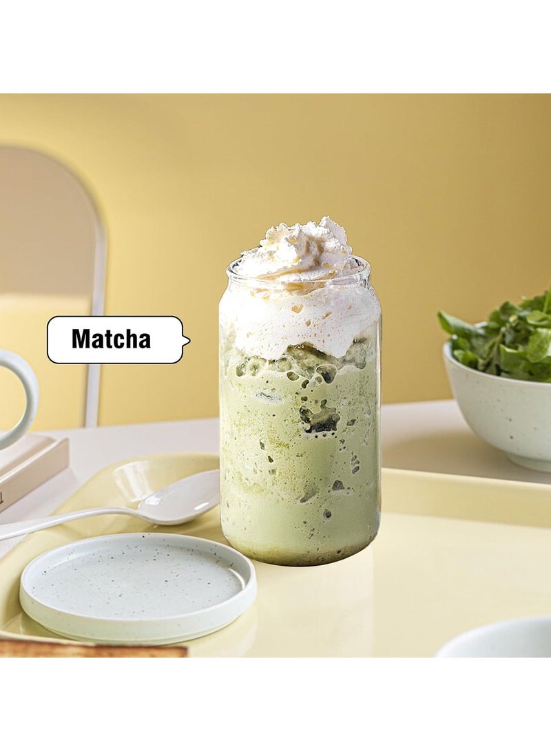 KITCHENOO Glass Cup with Lid for Iced Coffee, Smoothies, Soda Cocktails, Matcha, Bamboo, with Brush and Chalimo - Image 2