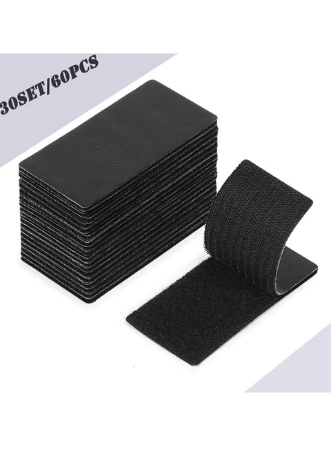 Hook and Loop Strips with Adhesive, 30 Sets Double-Sided Adhesive Strip Strong Back Adhesive Hook，Loop Tape Fastener for Home or Office Use -Instead of Holes and Screws,Black 25x70mm